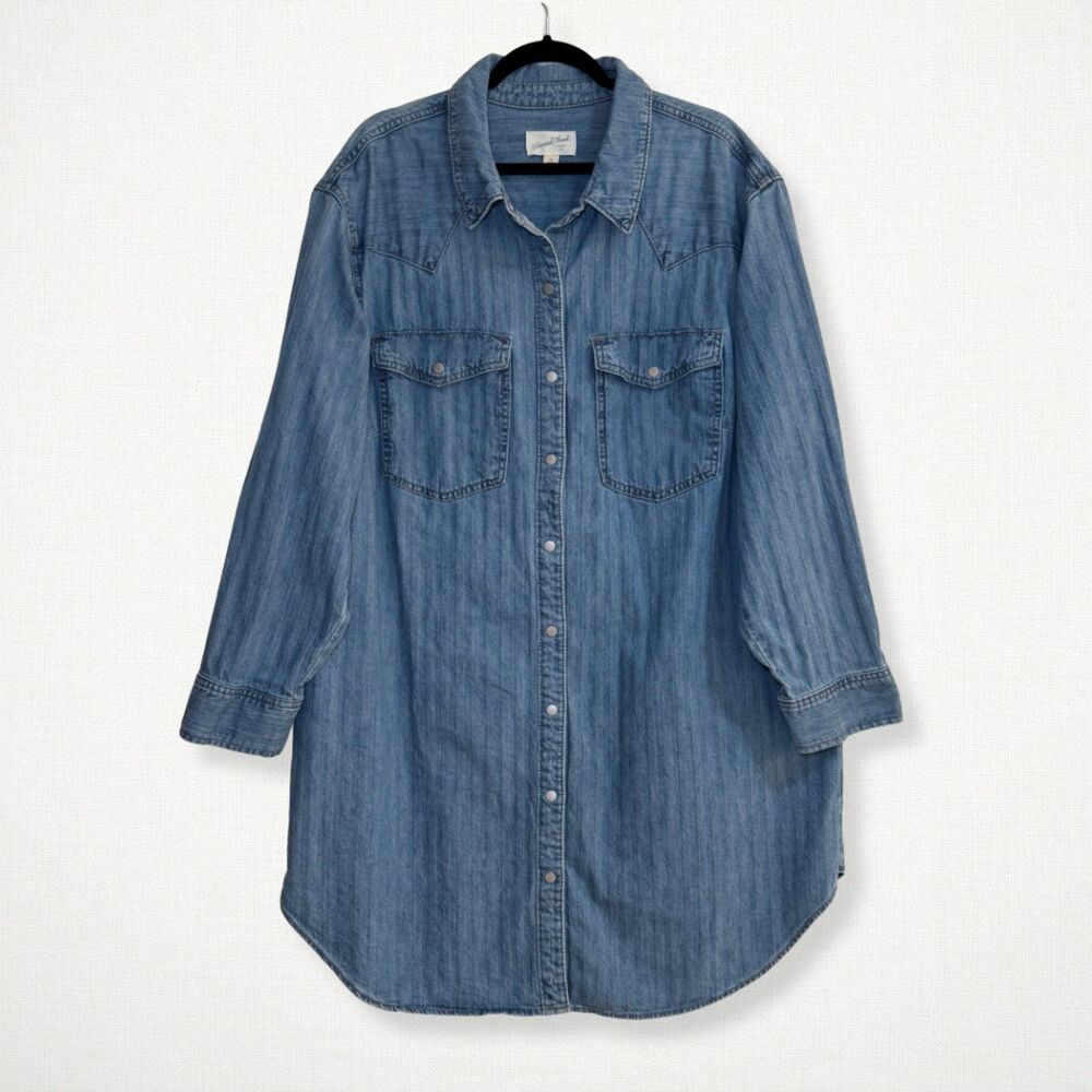 Universal Thread Womens XXL Denim Shirt Dress Blue Chambray Western Snap